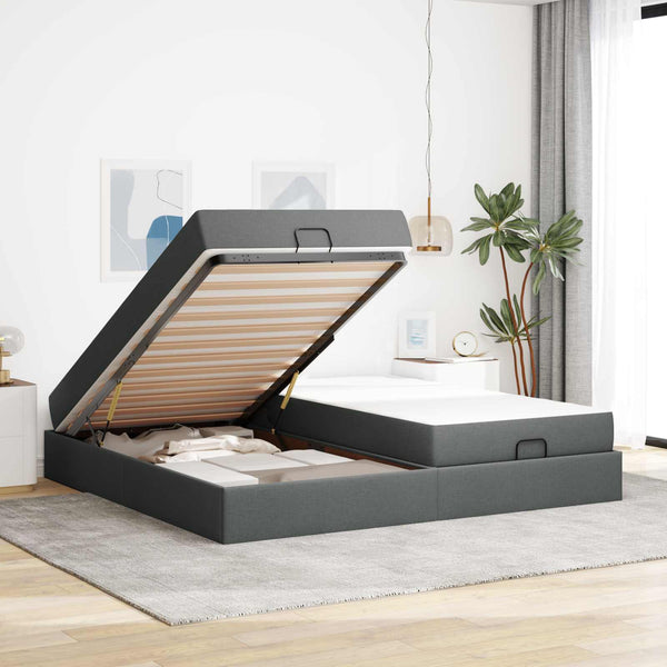 vidaXL Bed Frame with Mattress 2 pcs Dark Grey Fabric