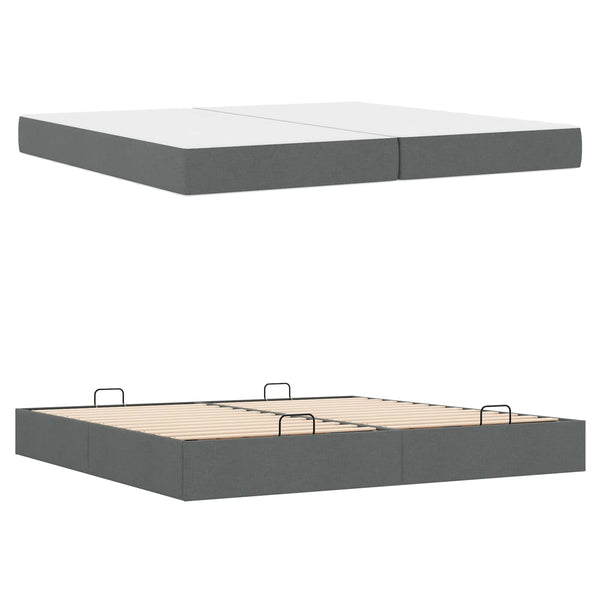 vidaXL Bed Frame with Mattress 2 pcs Dark Grey Fabric
