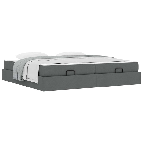 vidaXL Bed Frame with Mattress 2 pcs Dark Grey Fabric