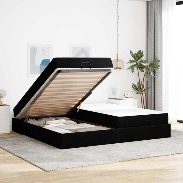 vidaXL Bed Frame with Mattress with Mattress 2 pcs Black Fabric