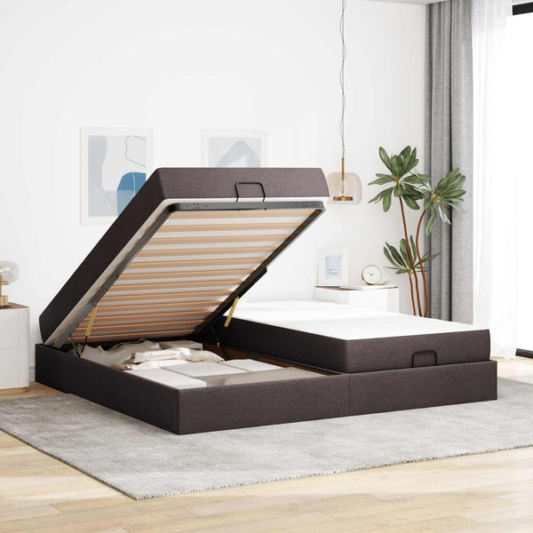 vidaXL Bed Frame with Mattress with Mattress 2 pcs Light Brown Fabric