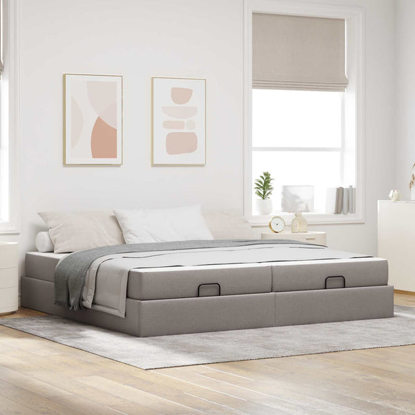 vidaXL Bed Frame with Mattress with Mattress 2 pcs Taupe Fabric