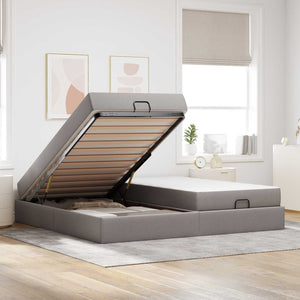vidaXL Bed Frame with Mattress with Mattress 2 pcs Taupe Fabric