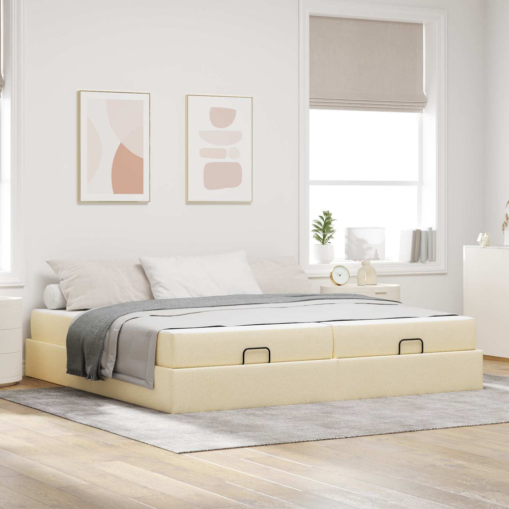 vidaXL Bed Frame with Mattress with Mattress 2 pcs Cream Fabric