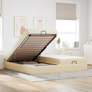 vidaXL Bed Frame with Mattress with Mattress 2 pcs Cream Fabric