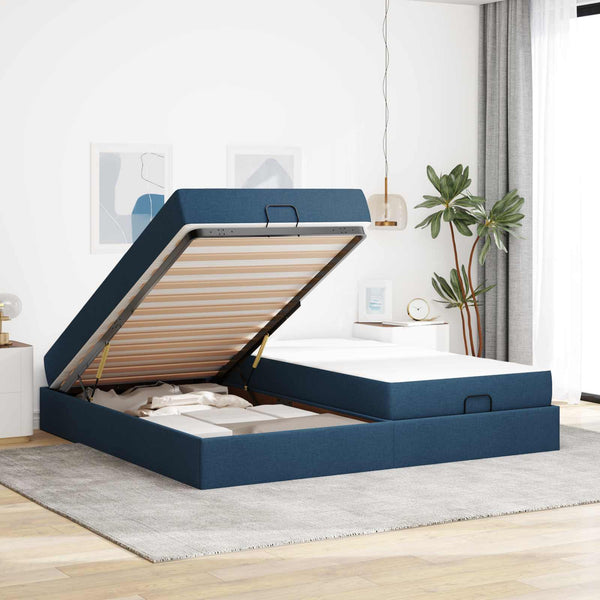 vidaXL Bed Frame with Mattress with Mattress 2 pcs Blue Fabric