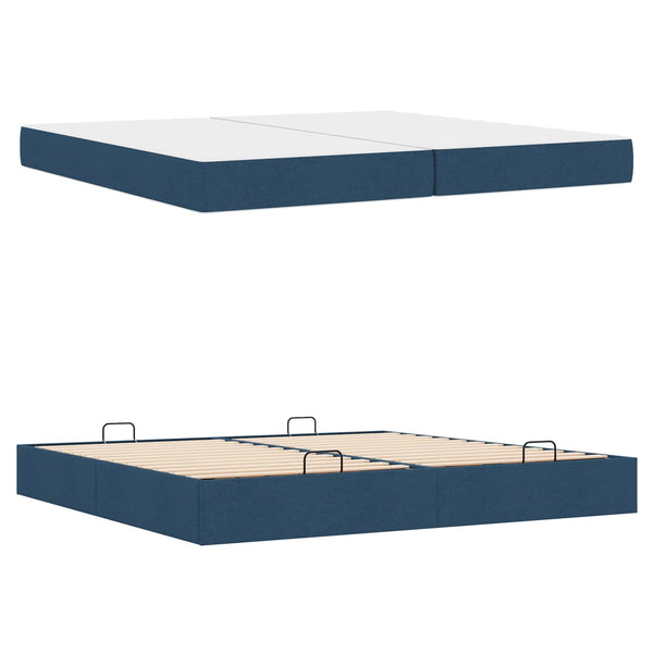 vidaXL Bed Frame with Mattress with Mattress 2 pcs Blue Fabric