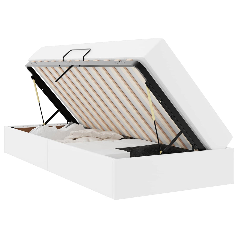 vidaXL Storage Bed with Mattress with Mattress 2 pcs White Leather