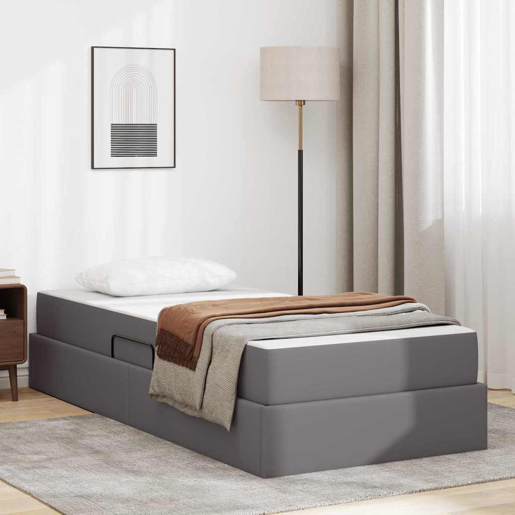 vidaXL Storage Bed with Mattress with Mattress 2 pcs Grey Leather