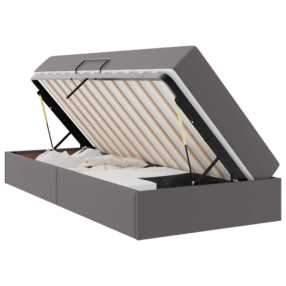 vidaXL Storage Bed with Mattress with Mattress 2 pcs Grey Leather