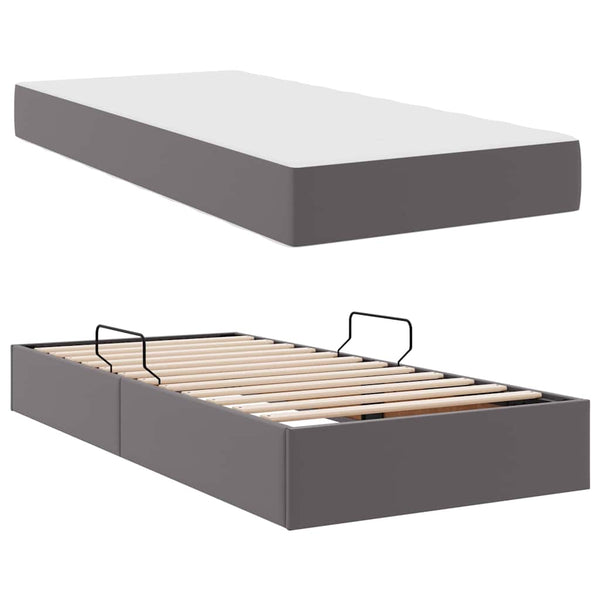 vidaXL Storage Bed with Mattress with Mattress 2 pcs Grey Leather