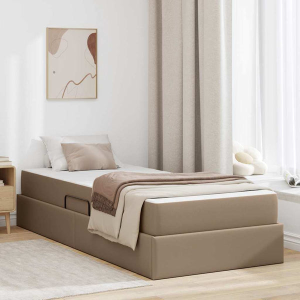 vidaXL Storage Bed with Mattress 2 pcs Cappuccino Leather