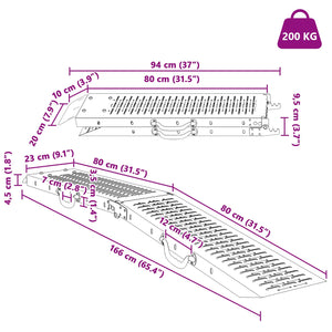 vidaXL Foldable Ramp 200kg per Ramp 2 pcs Silver 166 x 23 x 4.5 cm