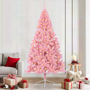 vidaXL Pre-Lit Artificial Christmas Tree Pink 210 cm PVC