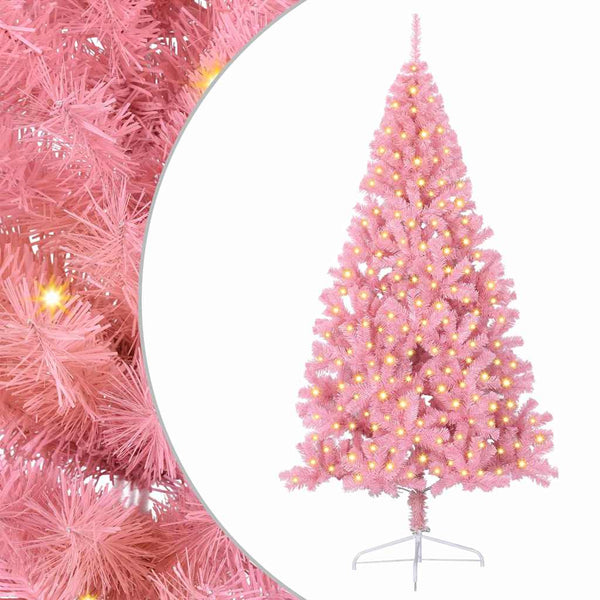 vidaXL Pre-Lit Artificial Christmas Tree Pink 210 cm PVC