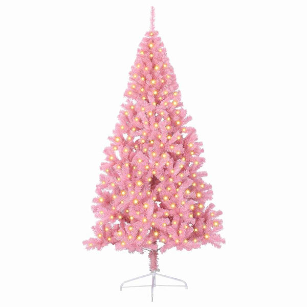 vidaXL Pre-Lit Artificial Christmas Tree Pink 210 cm PVC