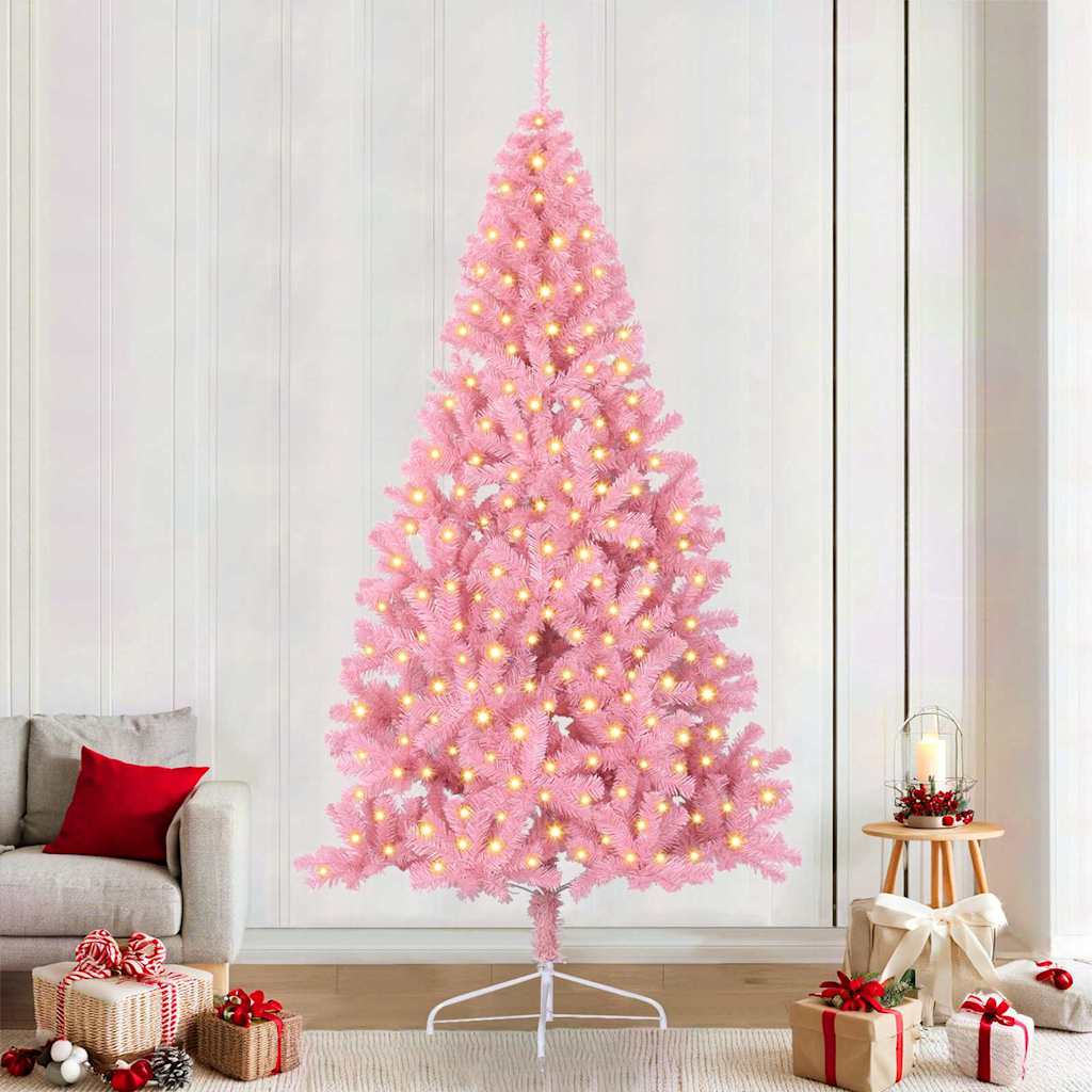 vidaXL Artificial Pre-Lit Christmas Tree Pink 240 cm PVC