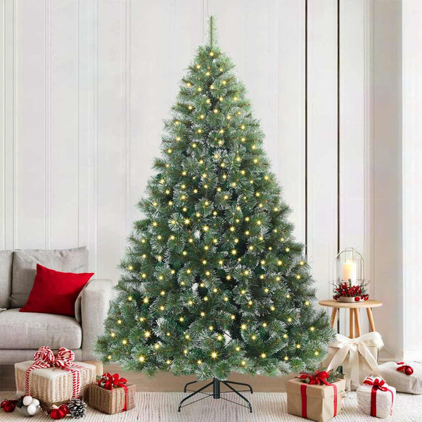 vidaXL Artificial Christmas Tree with 300 LEDs Green 210 cm PE and PVC