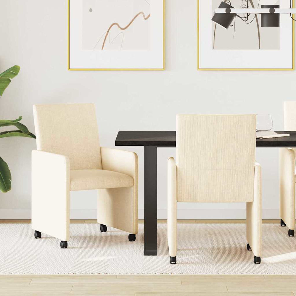 Esszimmerstühle Creme mit Rollen, 2er-Set
