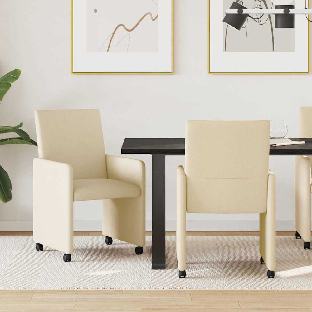 Esszimmerstühle Creme mit Rollen, 2er-Set