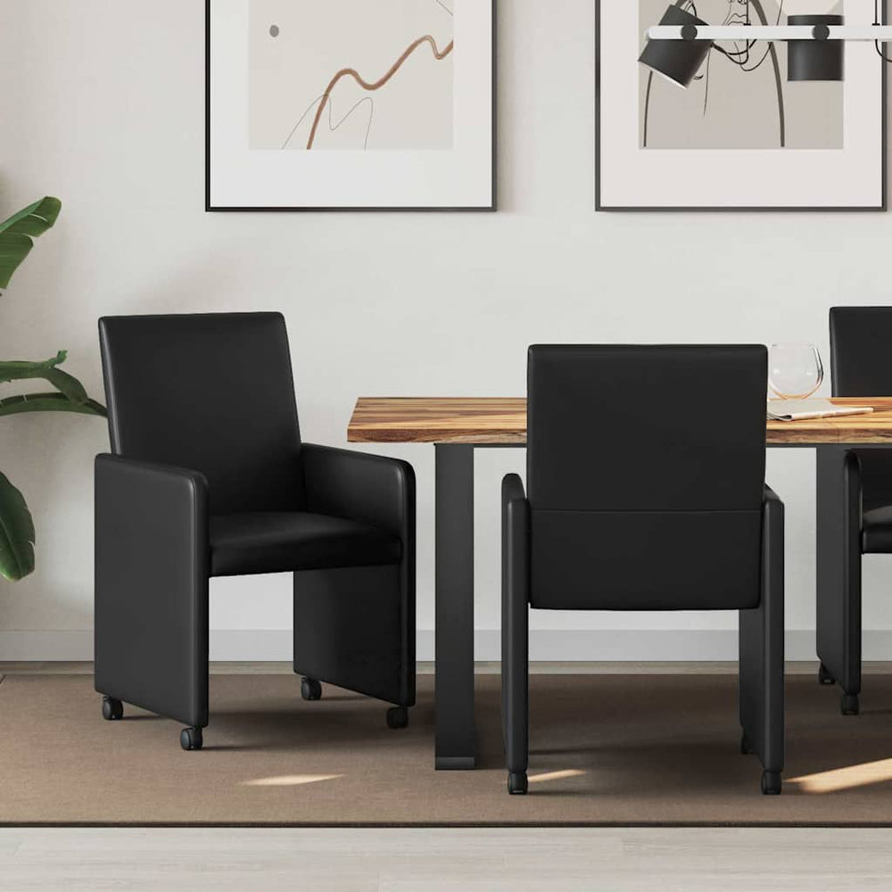Esszimmerstühle mit Rollen, 2er-Set, Schwarz