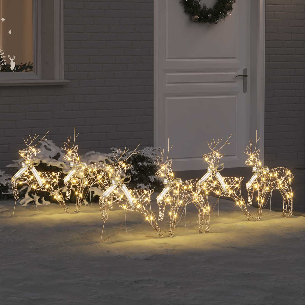 vidaXL LED Reindeer with 180 LEDs 6 pcs Gold PET