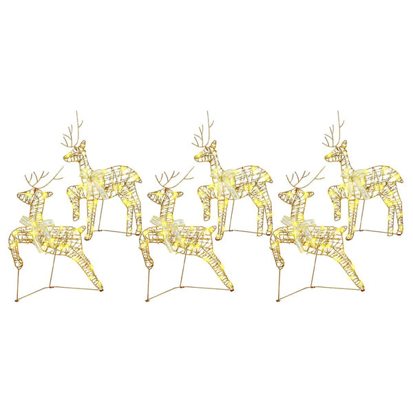 vidaXL LED Reindeer with 180 LEDs 6 pcs Gold PET