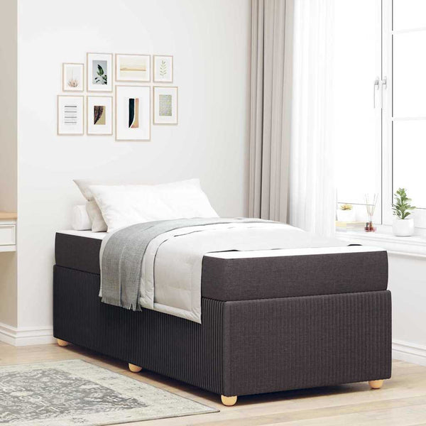 vidaXL Bed Frame with Mattress Dark Brown 90 x 190 cm Fabric