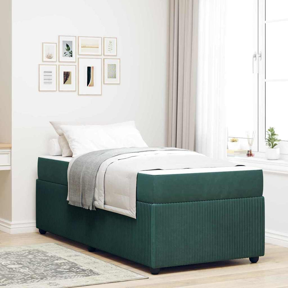 vidaXL Bed Frame with Mattress Dark Green 90 x 200 cm Fabric