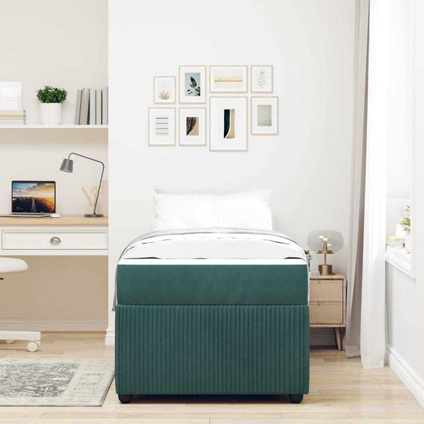 vidaXL Bed Frame with Mattress Dark Green 90 x 200 cm Fabric