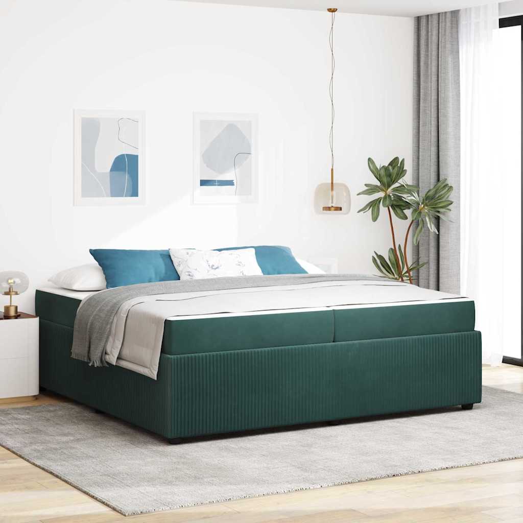 vidaXL Bed Frame with Mattress Dark Green 200 x 200 cm Fabric