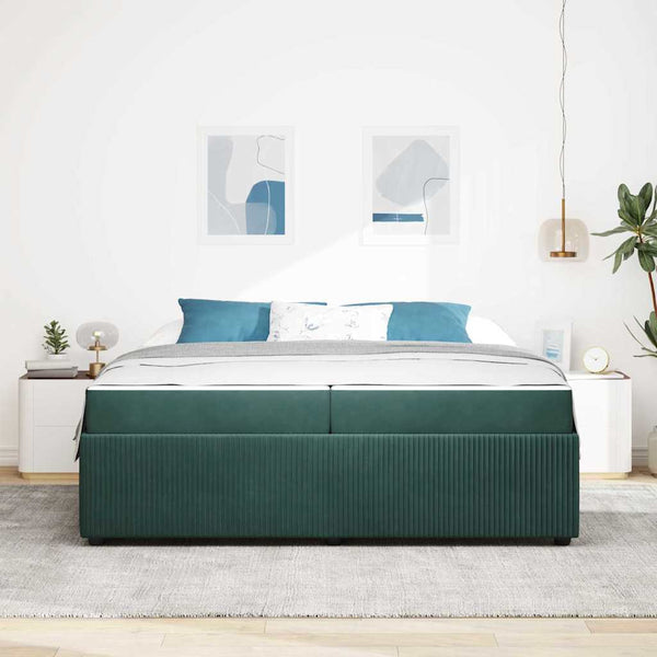 vidaXL Bed Frame with Mattress Dark Green 200 x 200 cm Fabric