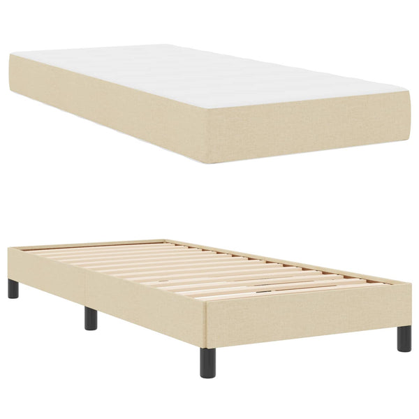 vidaXL Box Spring Bed with Mattress Cream 90 x 200 cm Fabric