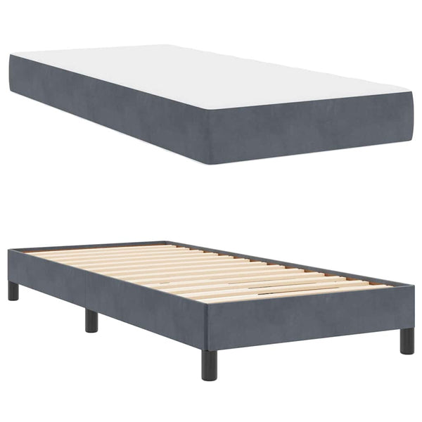 vidaXL Box Spring Bed with Mattress Dark Grey 90 x 220 cm Fabric