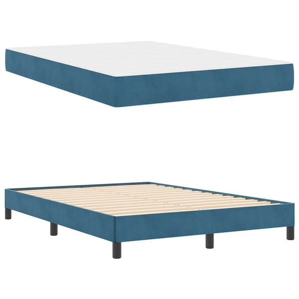 vidaXL Box Spring Bed with Mattress Dark Blue 160 x 220 cm Fabric