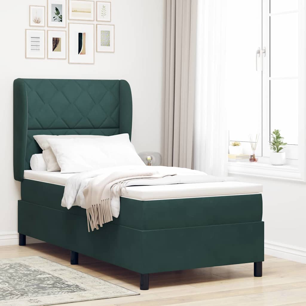 vidaXL Box Spring Bed with Headboard Dark Green 200 x 90 cm Velvet