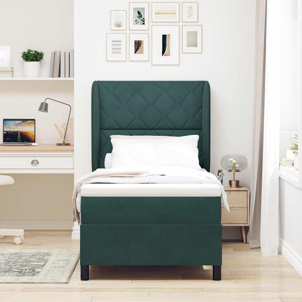 vidaXL Box Spring Bed with Headboard Dark Green 200 x 90 cm Velvet