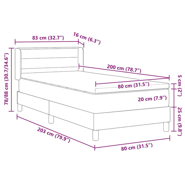 vidaXL Box Spring Bed with Headboard Taupe 200 x 80 cm Fabric
