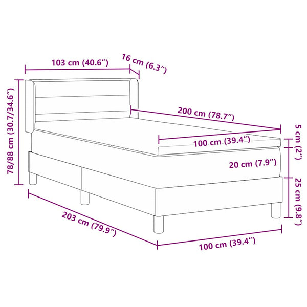 vidaXL Box Spring Bed with Headboard Black 200 x 100 cm Fabric