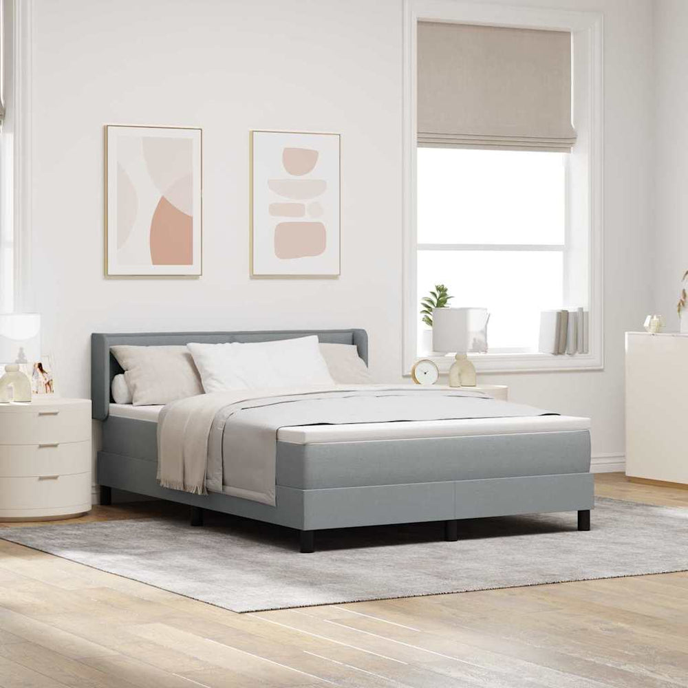 vidaXL Box Spring Bed with Headboard Light Gray 190 x 140 cm Fabric