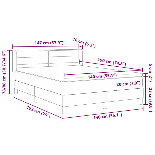 vidaXL Box Spring Bed with Headboard Taupe 190 x 140 cm Fabric