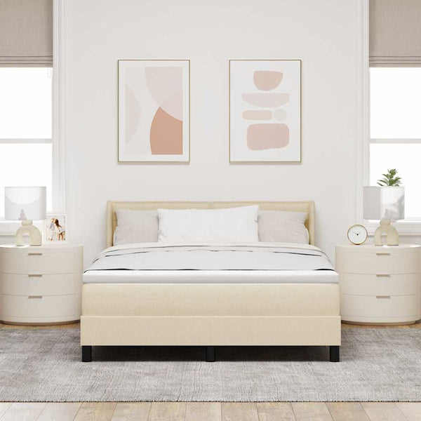 vidaXL Box Spring Bed with Headboard Cream 190 x 140 cm Fabric