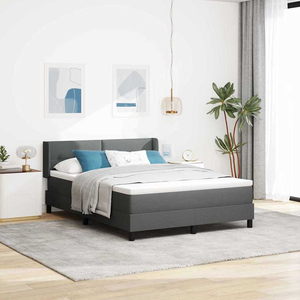 vidaXL Box Spring Bed with Pillows Dark Grey 190 x 140 cm Fabric