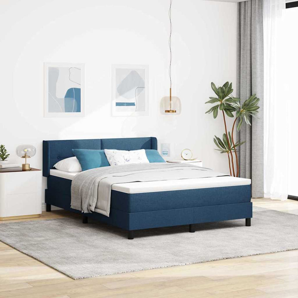 vidaXL Box Spring Bed with Pillows and Headboard Blue 190 x 140 cm Fabric