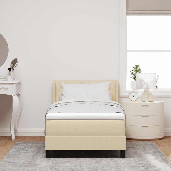 vidaXL Box Spring Bed with Pillows and Headboard Cream 190 x 90 cm Fabric