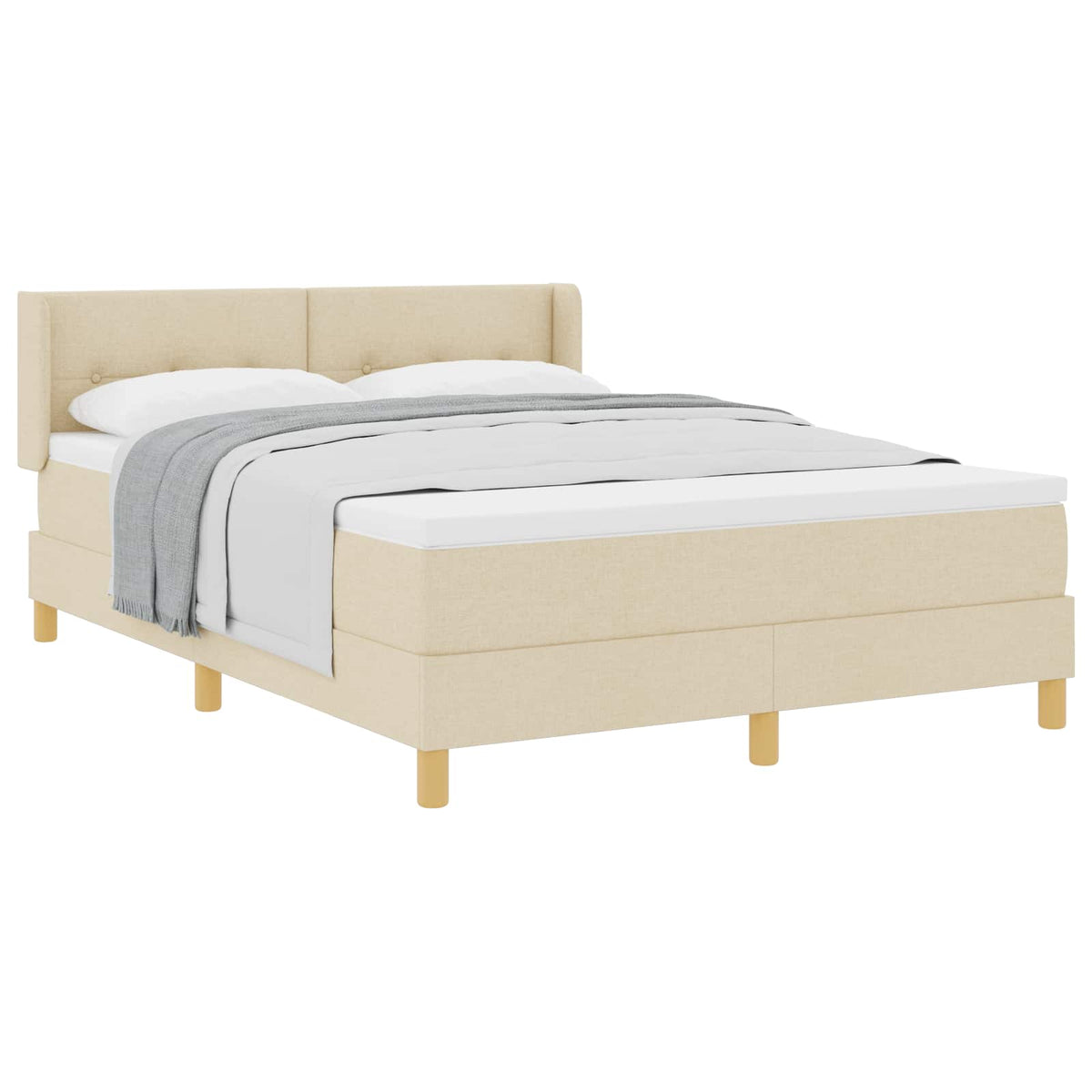 vidaXL Box Spring Bed with Pillows and Headboard Cream 200 x 140 cm Fabric