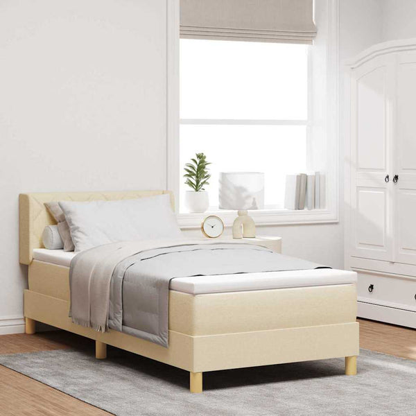 vidaXL Box Spring Bed with Mattress Cream 190 x 90 cm Polyester