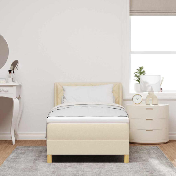 vidaXL Box Spring Bed with Mattress Cream 190 x 90 cm Polyester