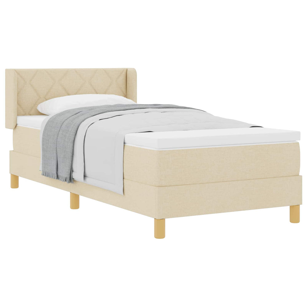 vidaXL Box Spring Bed with Mattress Cream 190 x 90 cm Polyester