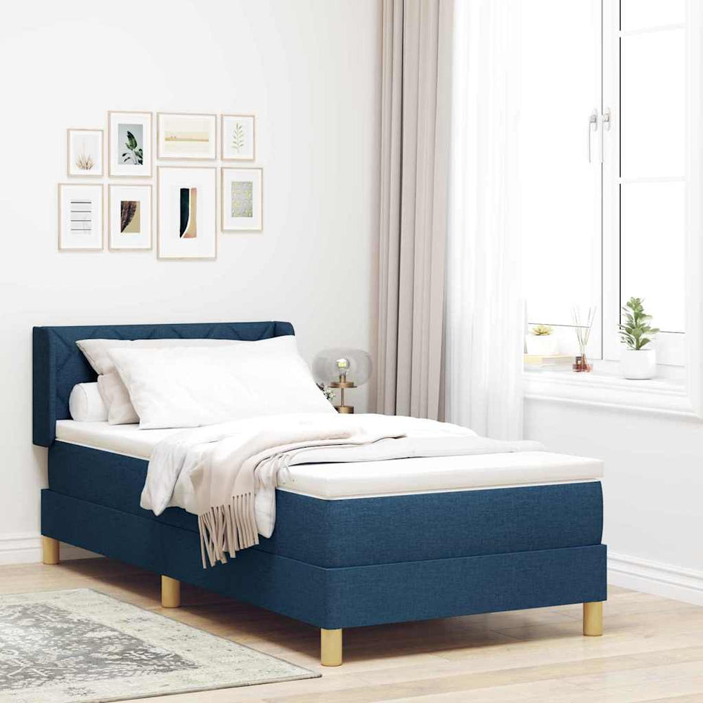 vidaXL Box Spring Bed with Mattress Blue 190 x 90 cm Polyester